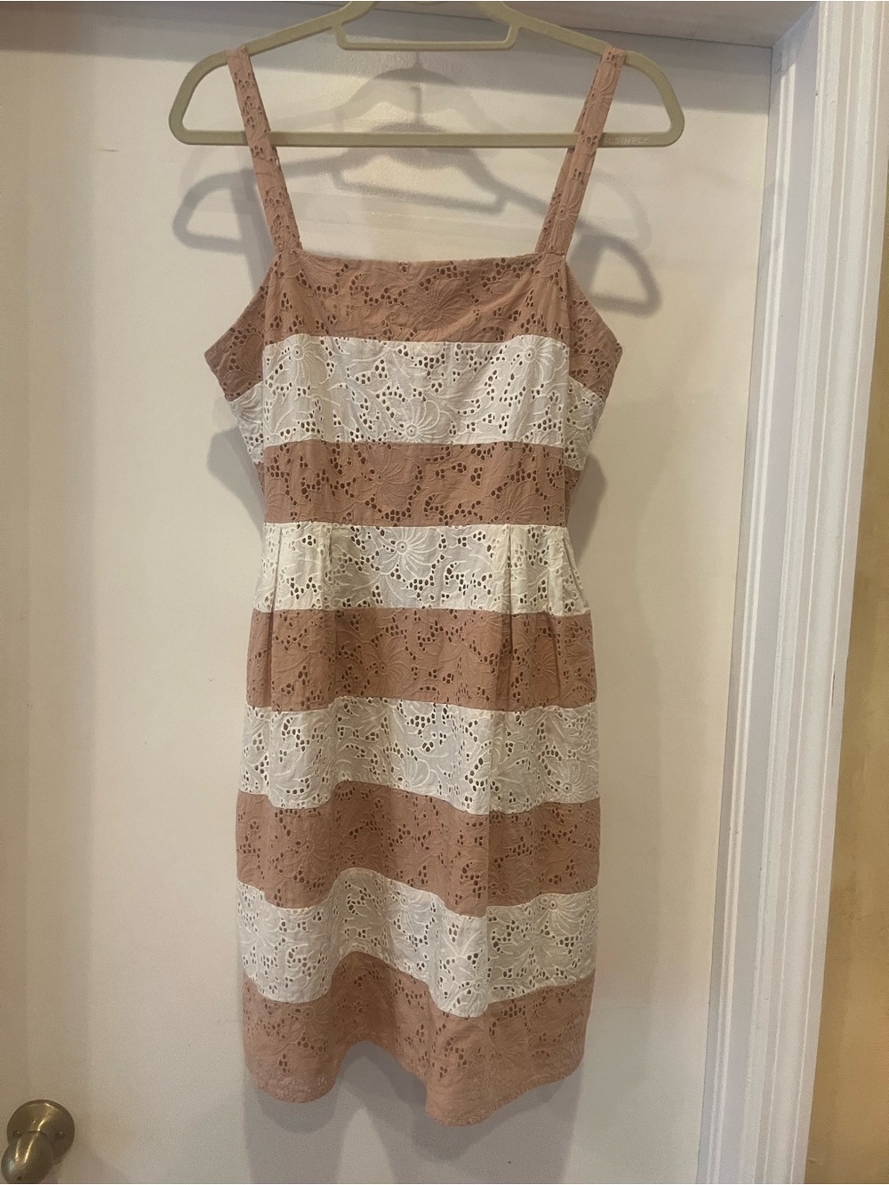 Striped Eyelet Lace Sundress in Cream and peach